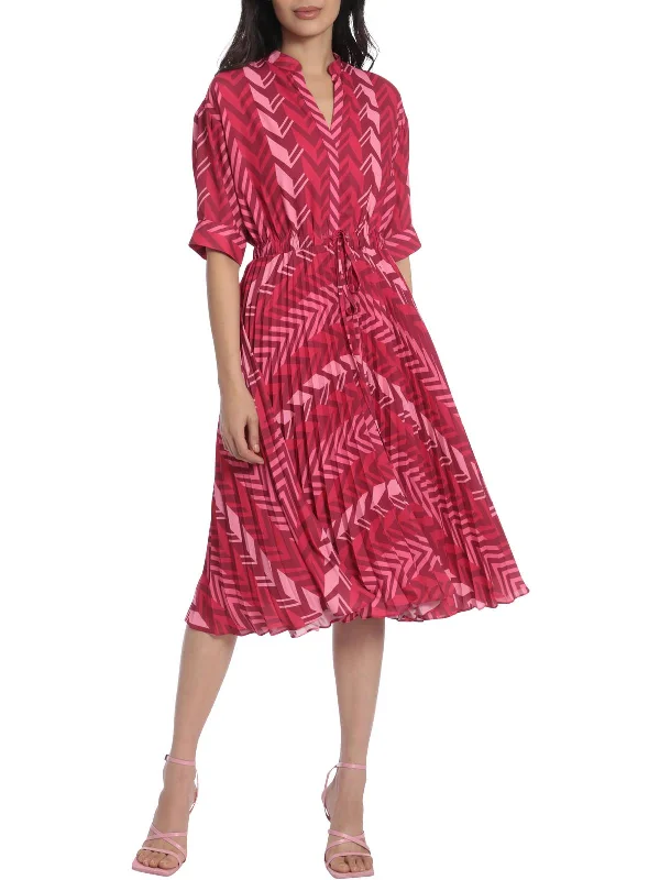 Womens Printed Tie Waist Midi Dress