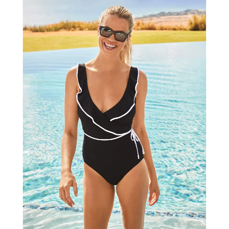 Tommy Bahama Island Cays Cabana Wrap One Piece Swimsuit -Black*