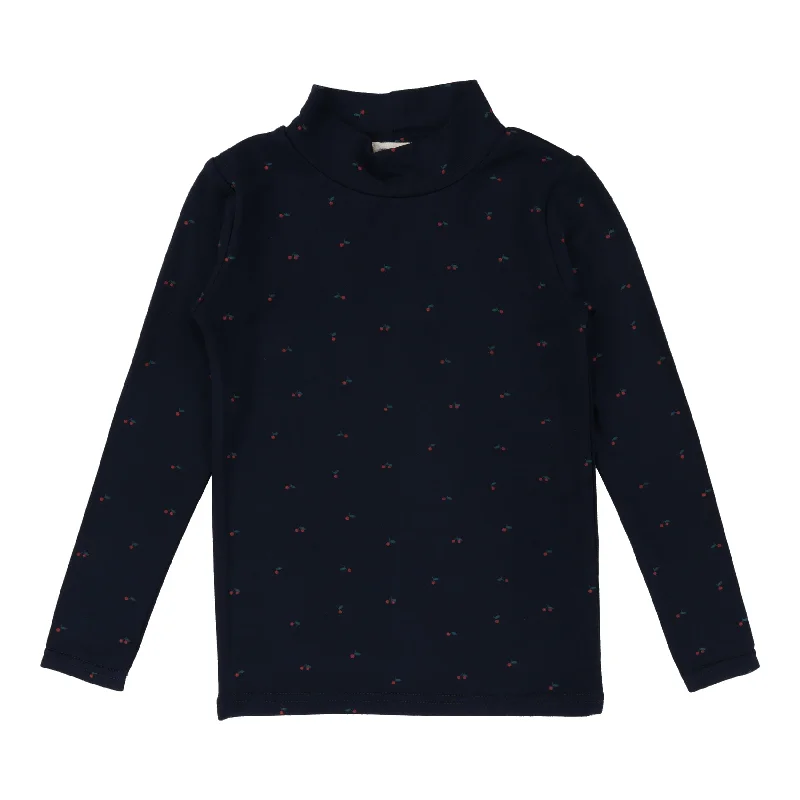 Lil Legs Printed Mockneck - Navy/Cherry