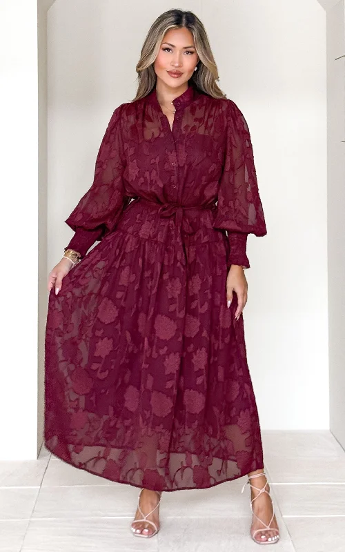 Paula Maxi Dress - Wine Floral Texture