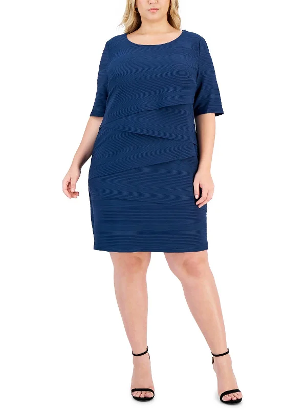 Plus Womens Tiered Calf Midi Dress