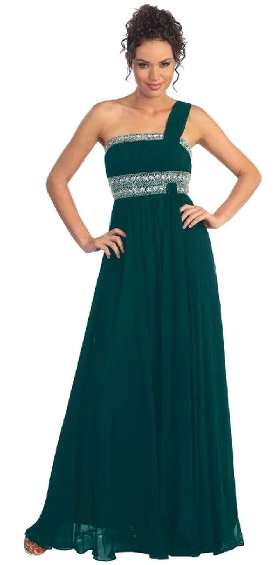 Elizabeth K - GL1015 One Shoulder Bejeweled Empire Long Dress