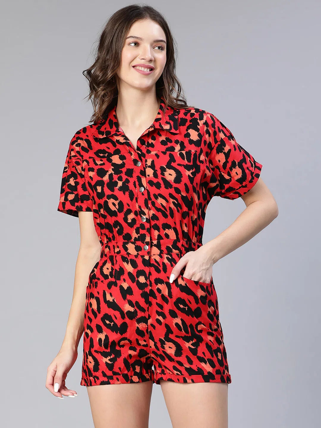 Women Printed Standard Red Jumpsuits & Sets