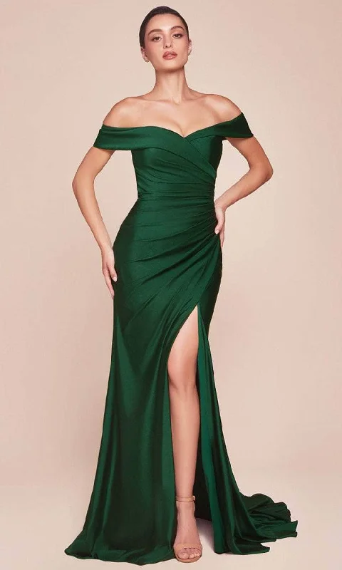 Cinderella Divine CD790 - Off Shoulder Ruched Long Gown