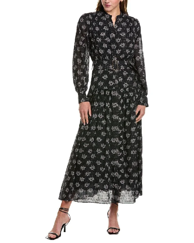 Elie Tahari Clip Dot Silk-Blend Maxi Shirtdress