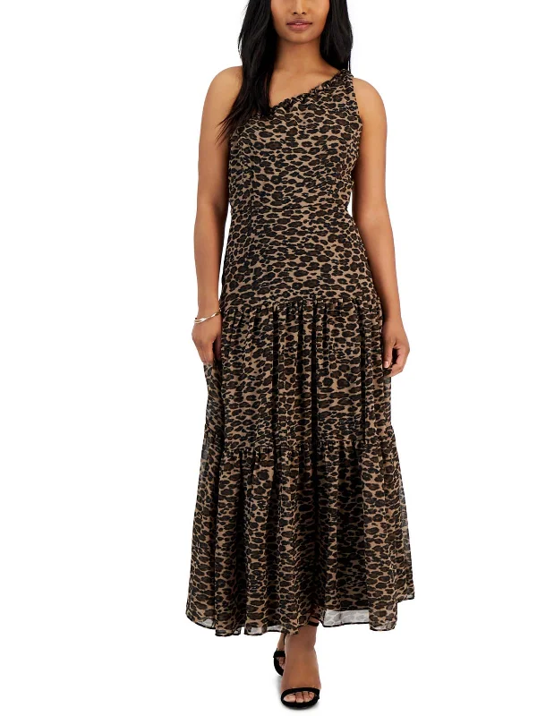 Womens Animal Print Chiffon Maxi Dress