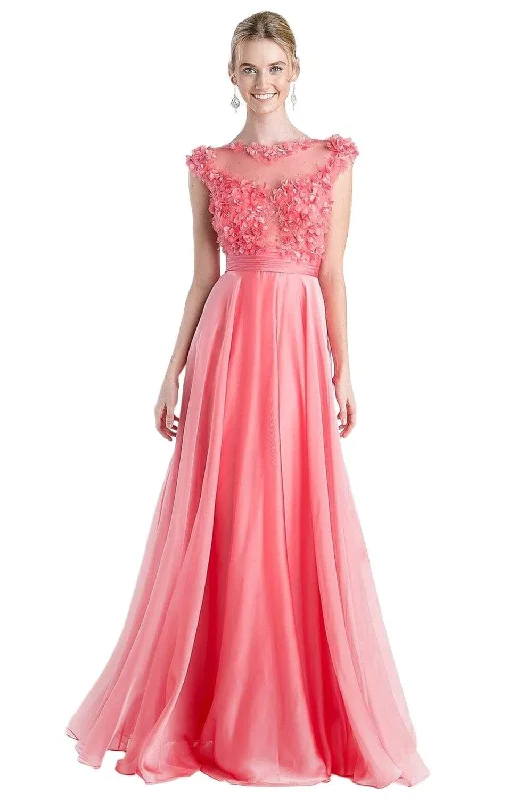 Cinderella Divine - CJ218 Applique Bateau Chiffon A-line Dress