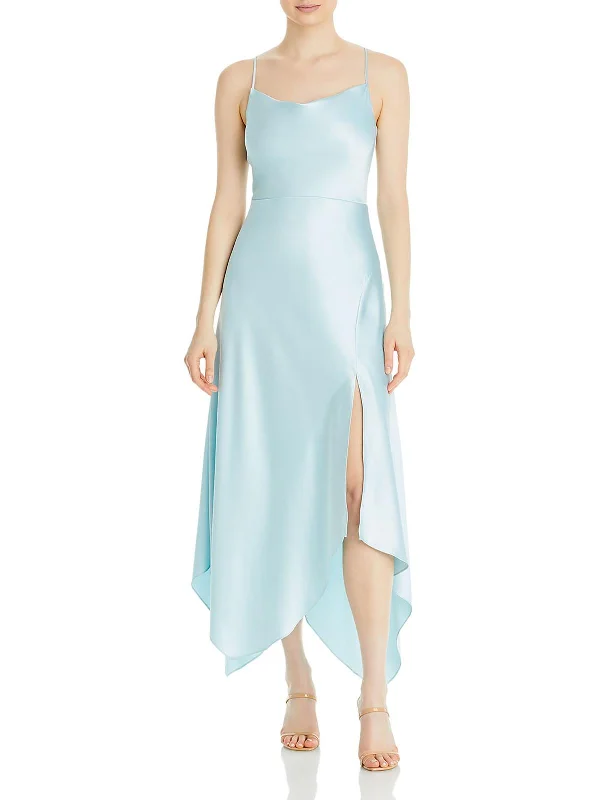 Womens Satin Drape Midi Dress