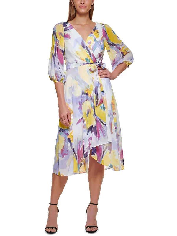 Womens Floral Print Calf Midi Dress