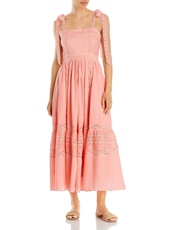 Ayala Womens Cotton Eyelet Midi Dress