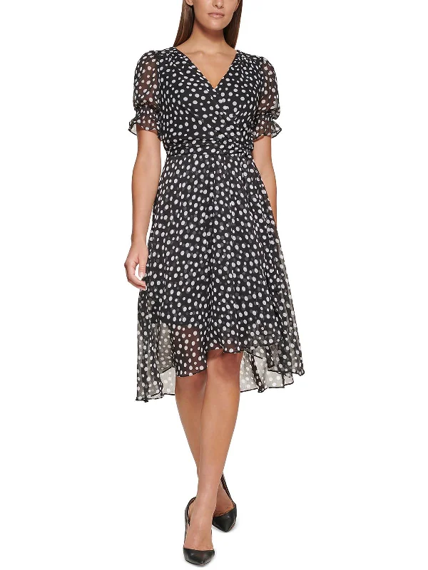 Adrianna Womens Polka Dot Chiffon Midi Dress