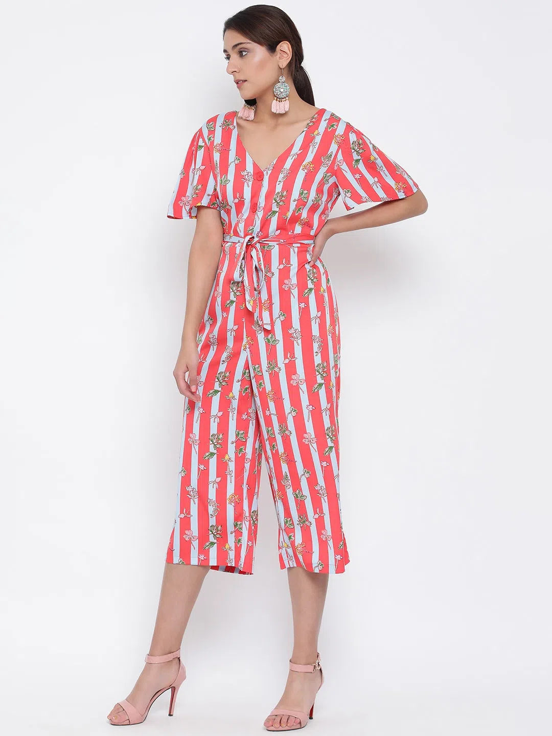 Women Printed Standard Pink Jumpsuits & Sets