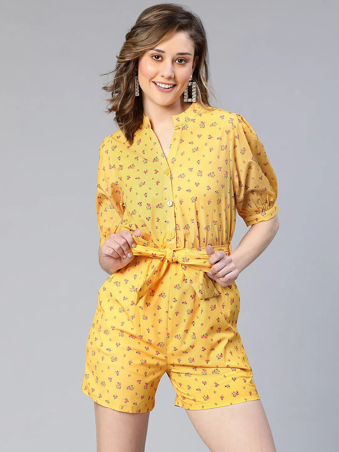 Women Printed Standard Yellow Jumpsuits & Sets