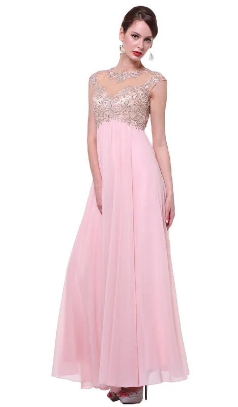 Cinderella Divine - Embellished Illusion Jewel Neck A-line Dress