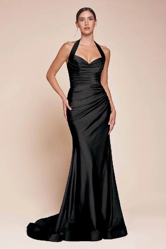 Cinderella Divine CD796C - Ruched Halter Long Gown