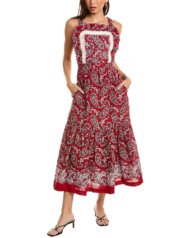 SEA NY Theodora Paisley Print Apron Maxi Dress