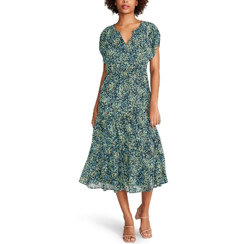 Leigh Womens Floral Chiffon Midi Dress