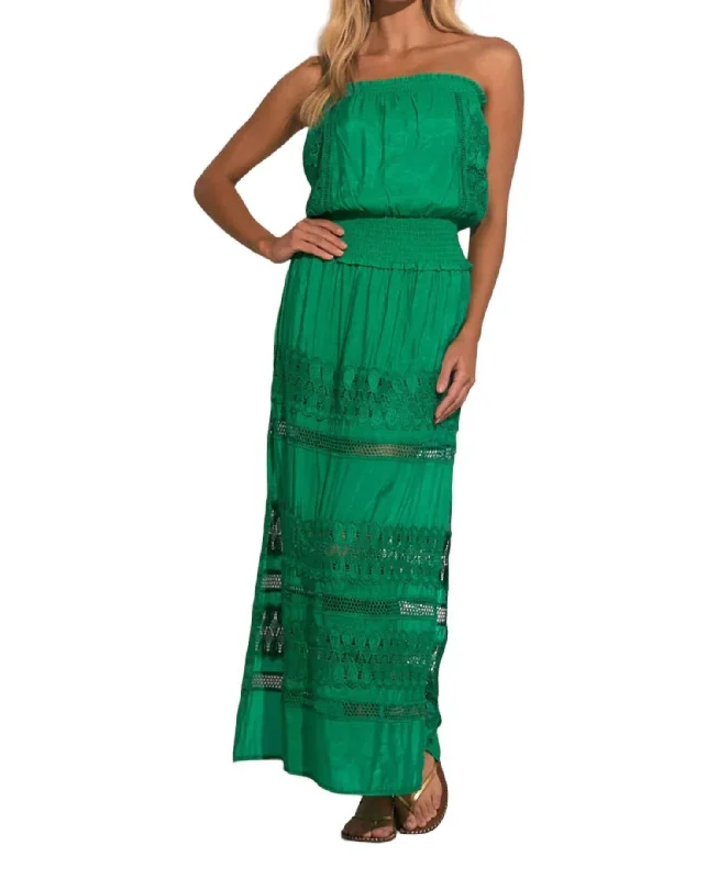 Wymara Crochet Strapless Maxi Dress In Green