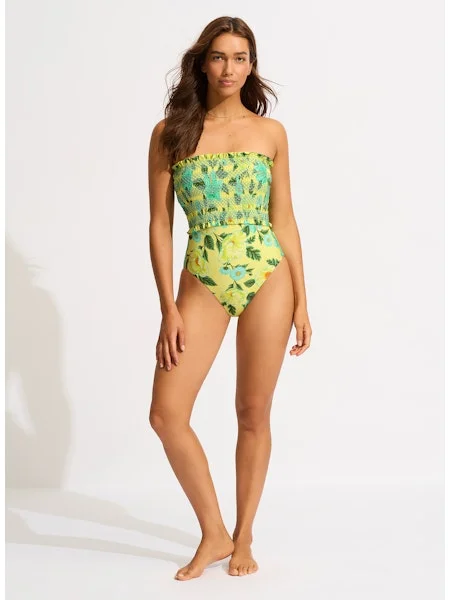 Seafolly Garden Shirred Bandeau Swimsuit  - Limelight