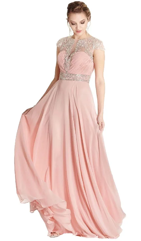 Trevi Collection - Embellished Ruched Illusion Jewel Prom Dress