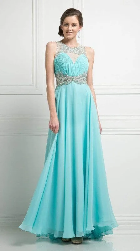 Cinderella Divine - Embellished Illusion Bateau Chiffon A-line Dress