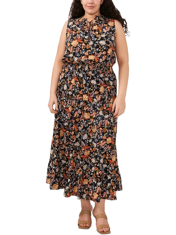 Plus Womens Floral Print Rayon Maxi Dress