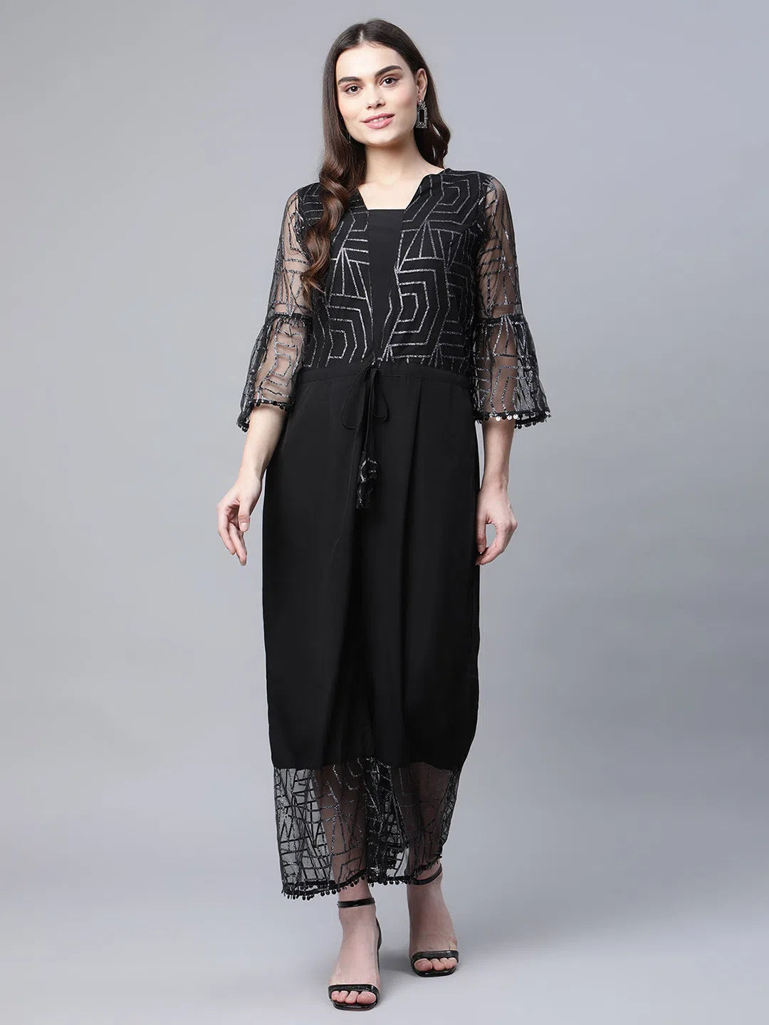 Women Printed Standard Black Jumpsuits & Sets