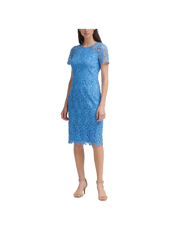 Womens Lace Midi Sheath Dress