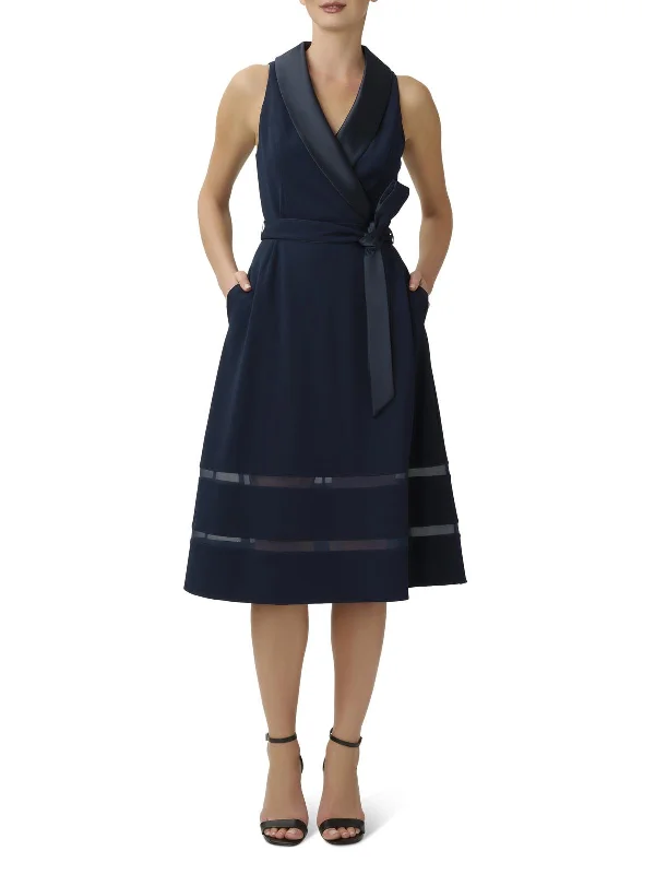 Womens Satin Trim Calf Midi Dress