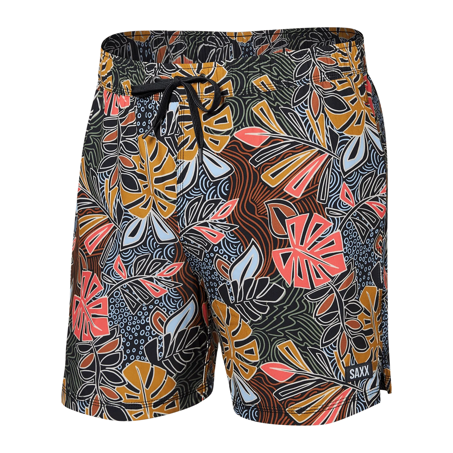 SAXX 5-Inch Oh Buoy 2N1 Volley Desert Palms Swim Trunks - Harvest Multi