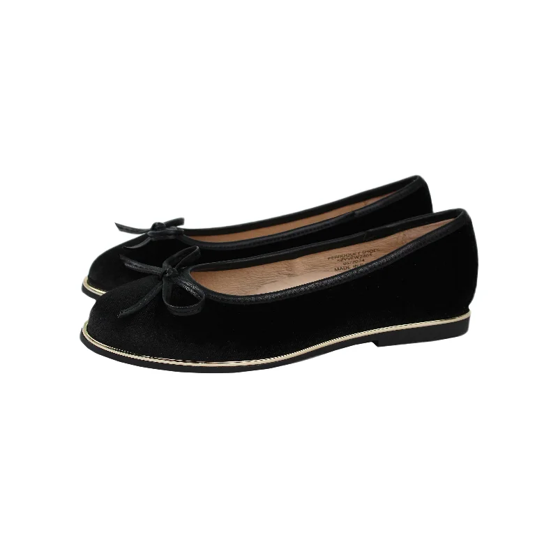 Perroquet Girls Black Velvet Ballet Flats with No Cap Toe - Black