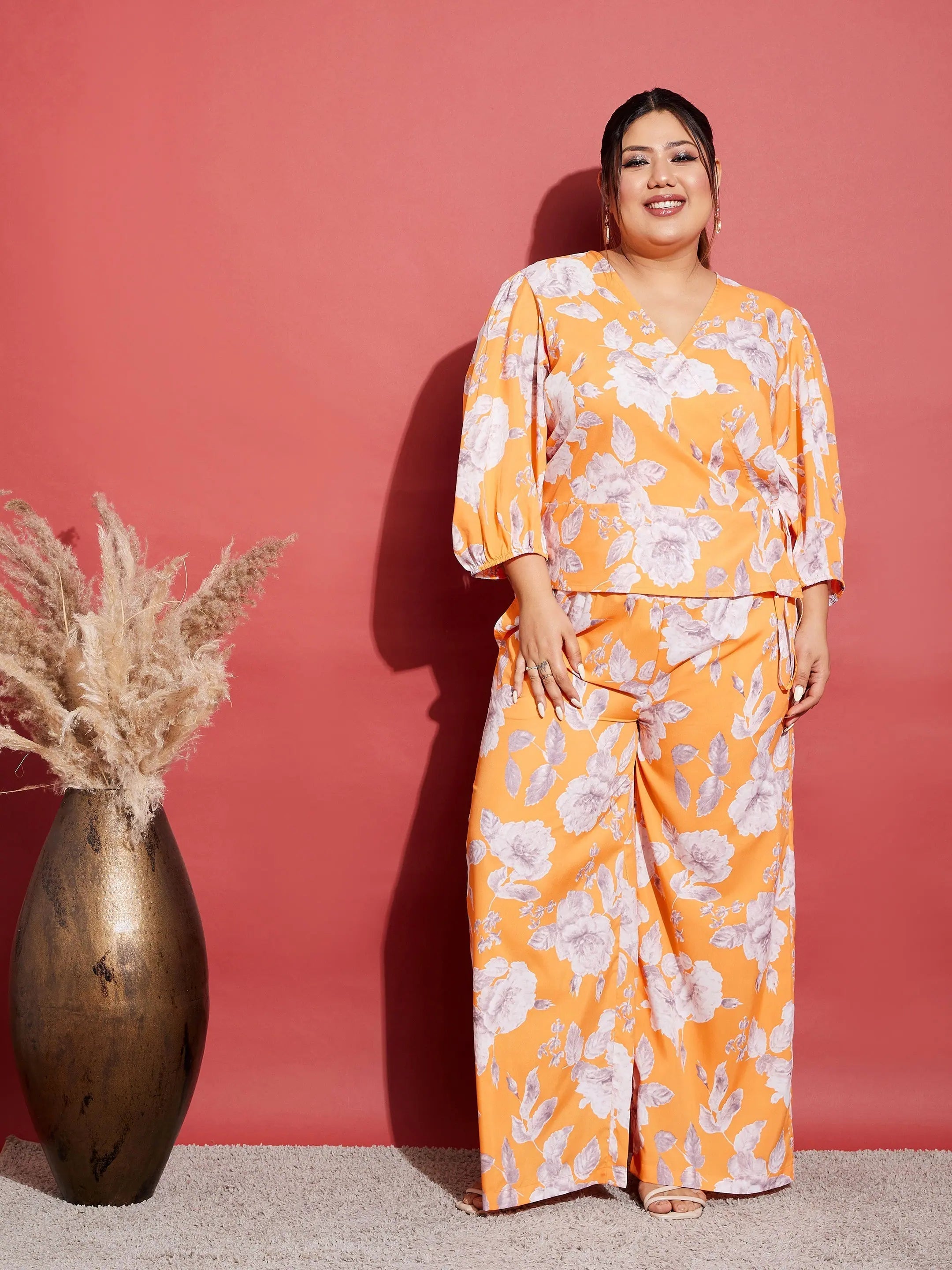 Women Printed Standard Orange Jumpsuits & Sets