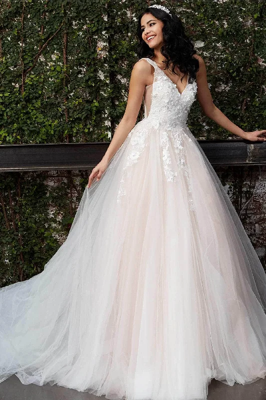 Jovani JB05353 - Plunging Tulle Bridal Gown