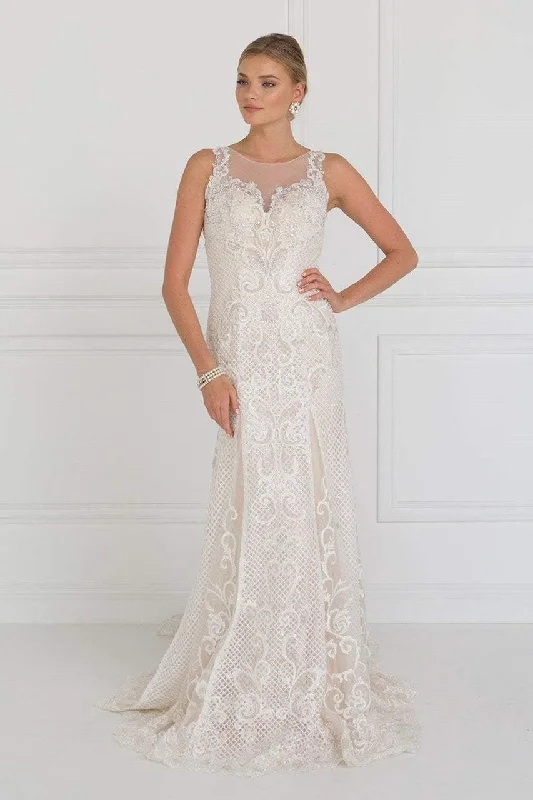 Elizabeth K Bridal - GL1588 Sleeveless Scroll Ornate Lattice Sheath Gown