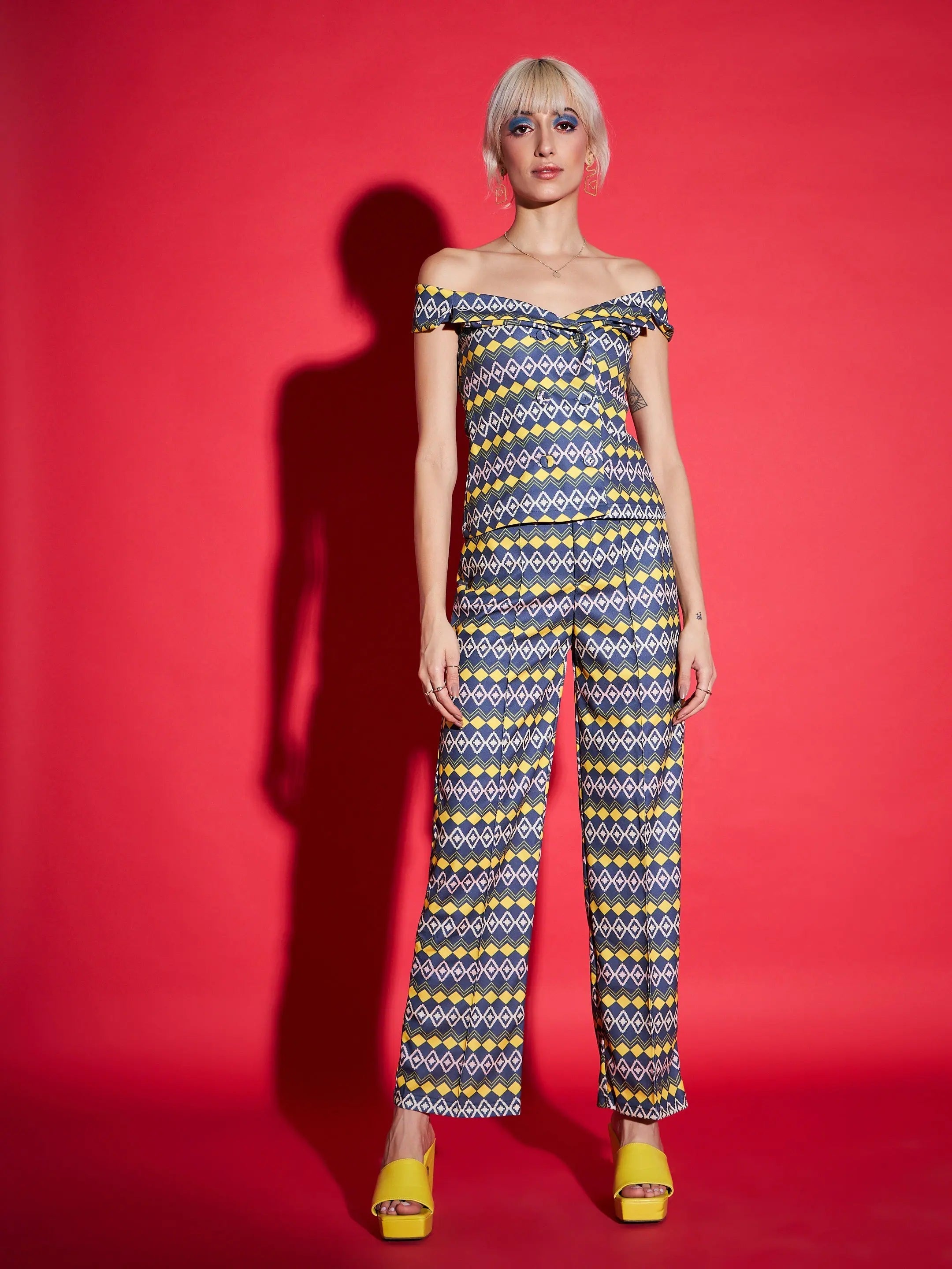 Women Printed Standard Yellow Jumpsuits & Sets