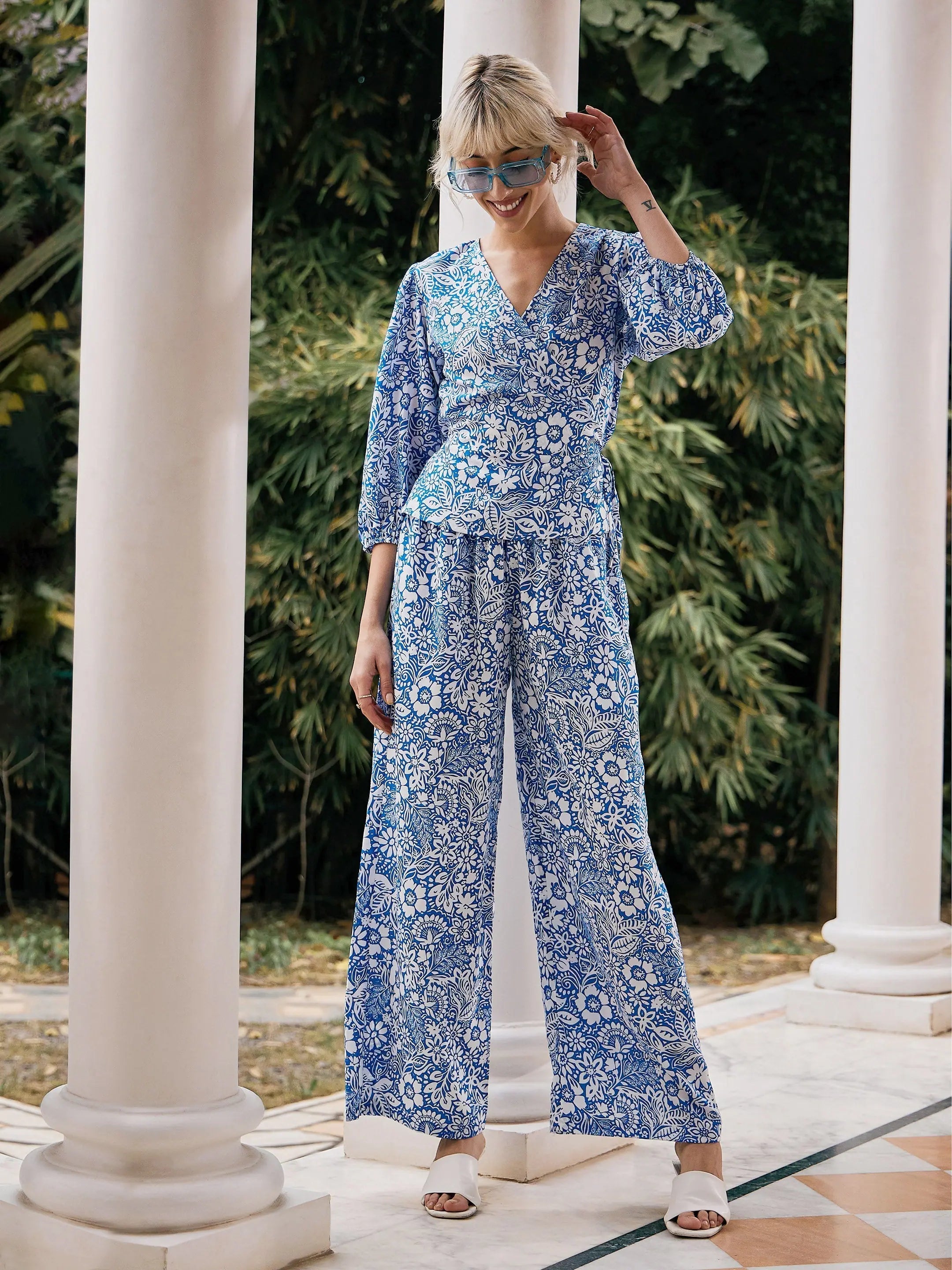 Women Printed Standard Blue Jumpsuits & Sets