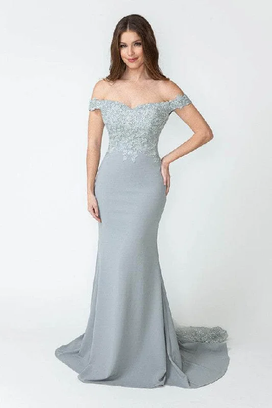 Lenovia - 8134 Embroidered Off Shoulder Trumpet Dress