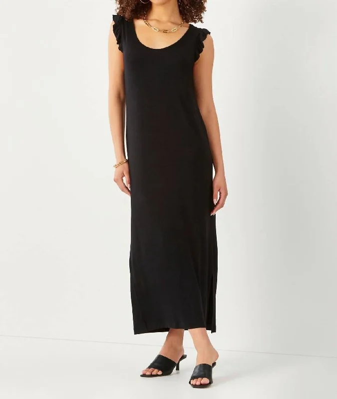 Zosia Midi Ruffle Tank Dress in Black