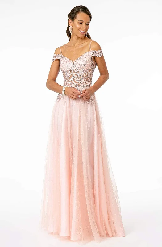 Elizabeth K - GL2953 Embroidered Off-Shoulder Mesh A-Line Gown