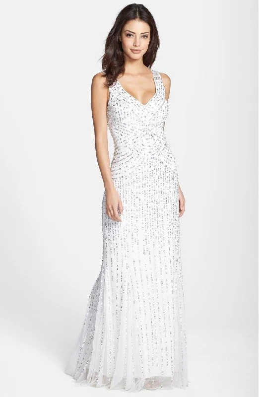 Aidan Mattox 54456430 Sequin Adorned Sleeveless Long Dress in Ivory