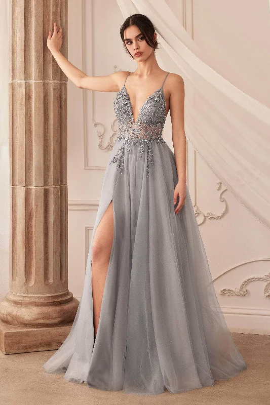 Andrea and Leo - A0672 Illusion Beaded Bodice Simple Prom A-Line Gown