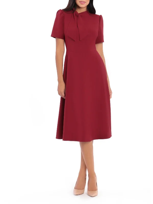 Womens Puff Sleeve Midi Wear to Work Dress