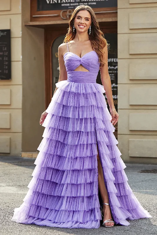 Spaghetti Purple Ruffled Prom Dresses, Princess Prom Dresses, Party Dresses, Newest 2025 Prom Dresses