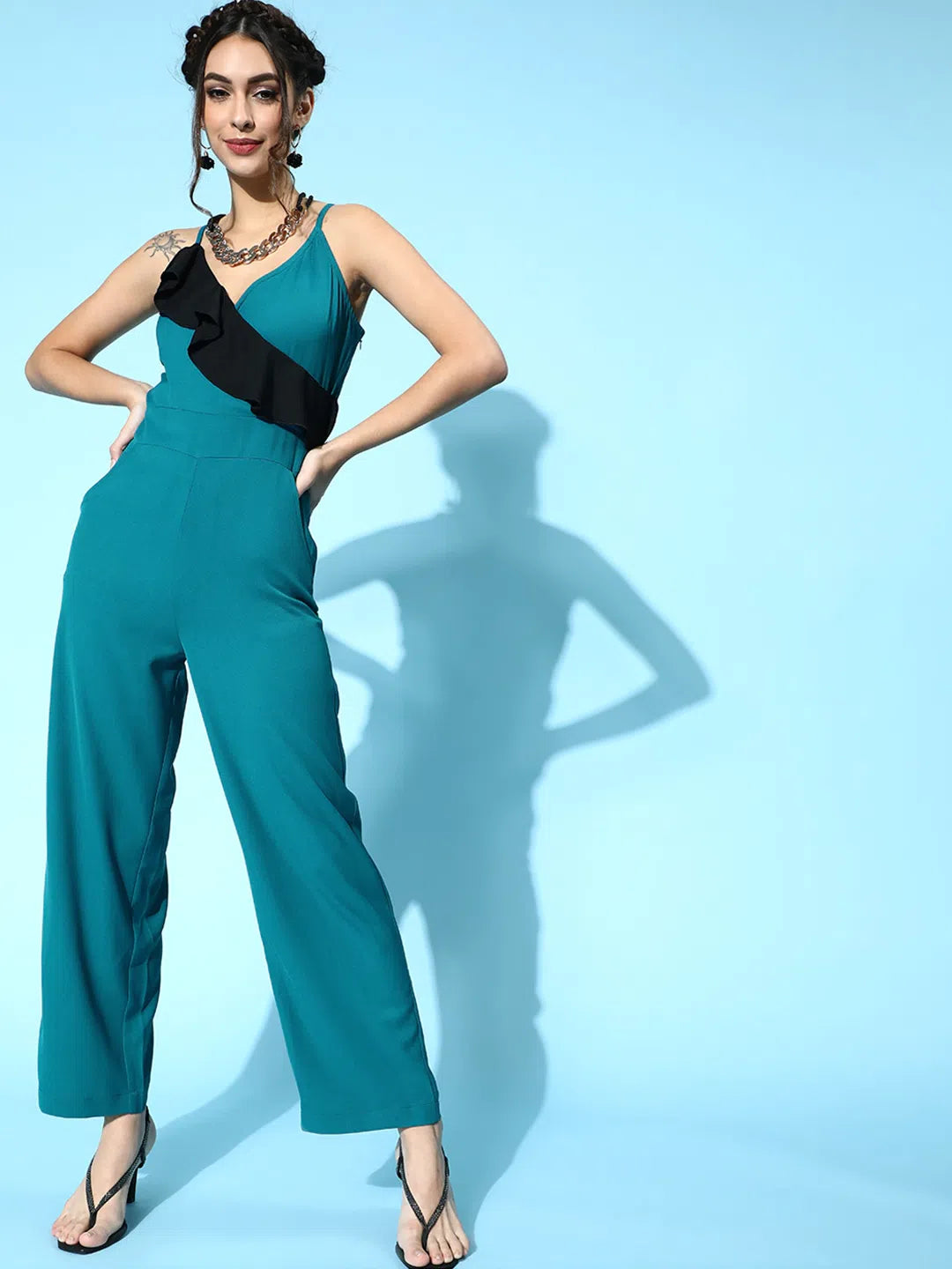 Women Solid Teal Jumpsuits & Sets