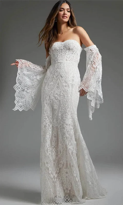 Jovani JB39162 - Bell Sleeve Lace Bridal Gown