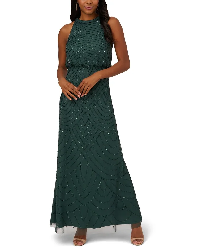 Adrianna Papell Beaded Halter Long Dress