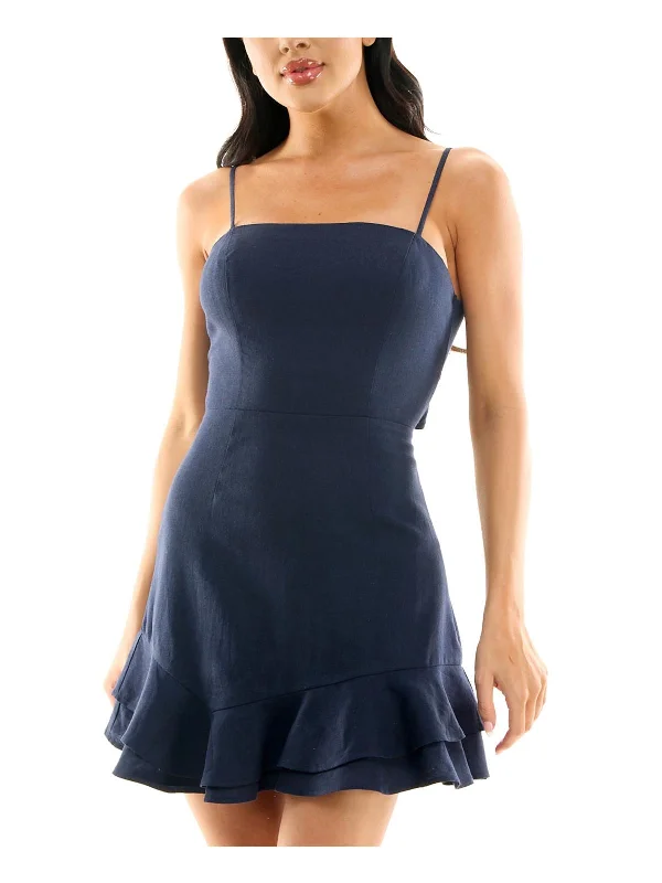 Juniors Womens Open Back Linen Mini Dress