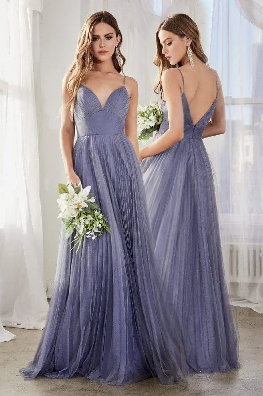 Cinderella Divine - CD184 Sleeveless Pleated Tulle A-Line Gown