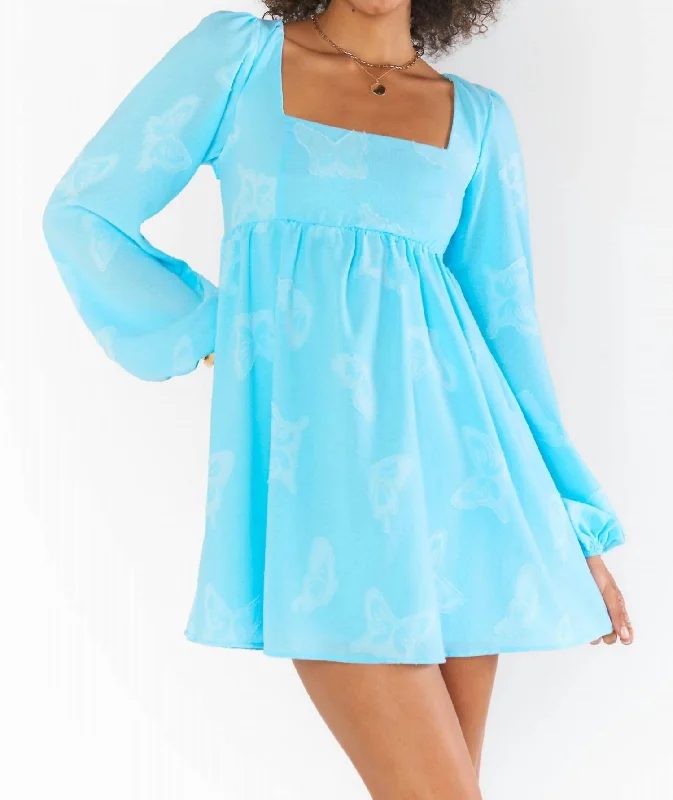 Marianna Mini Dress In Blue Clip Butterfly