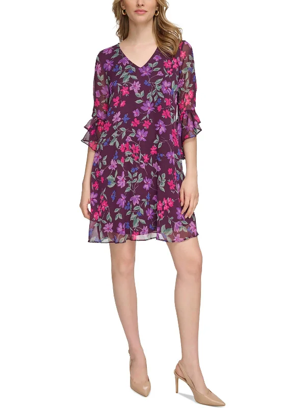 Womens Mini Floral Print Shift Dress